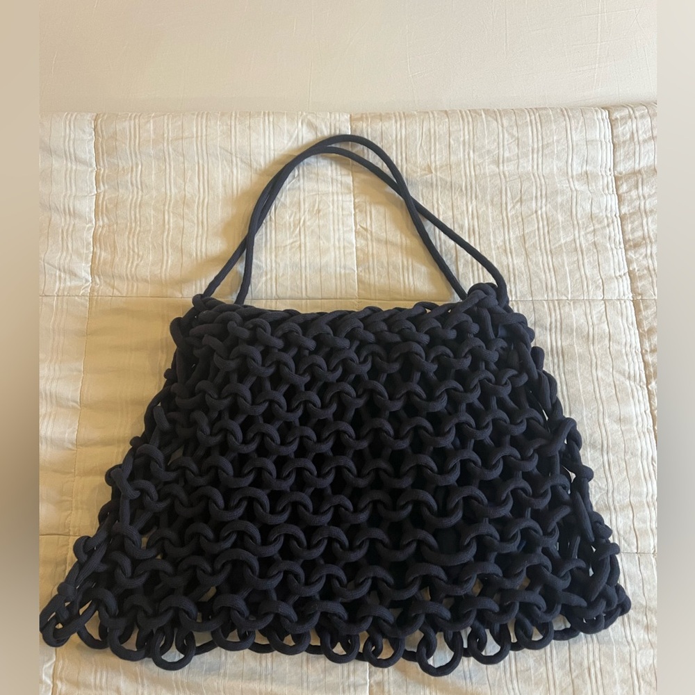 Alienina Organic Woven Cotton Rope Knit Sara Shoulder Bag in Dark Navy Blue